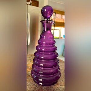 Vintage Purple Ribbed Glass Oil and Vinegar Bottle